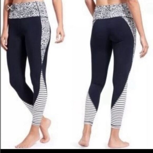 ATHLETA Navy Blue Leggings Stripe Leopard Print Size XXS - Picture 1 of 10